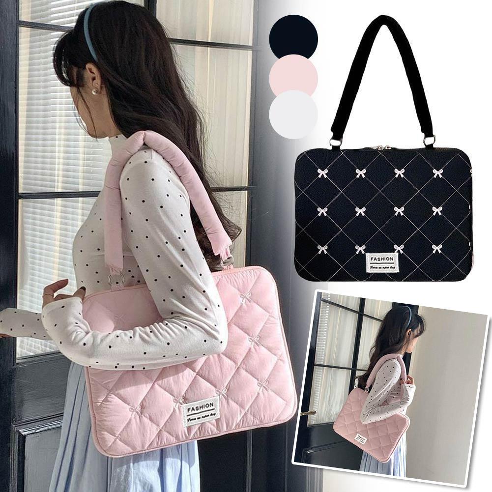Laptop Accessories Pouch - حقيبة كمبيوتر محمول مطرزة بفيونكة لطيفة